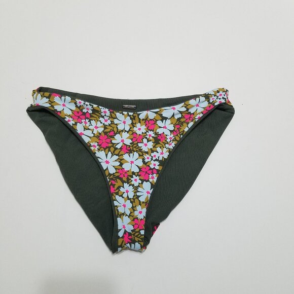 Maaji Reversible Soild/Floral Swim Bikini Bottom - Picture 1 of 5